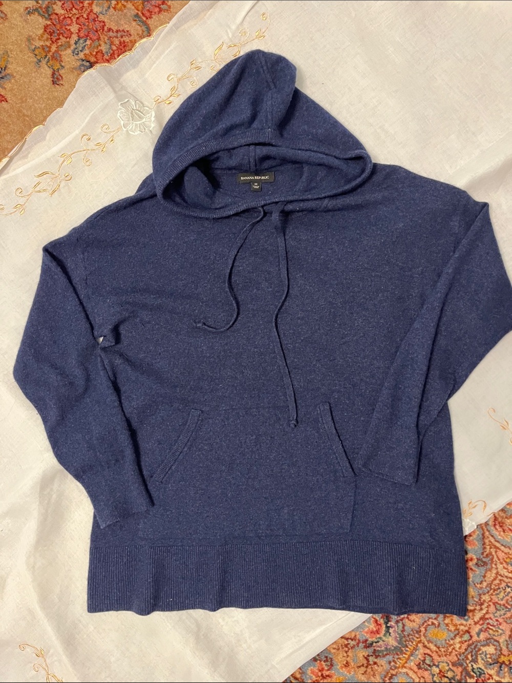 Banana Republic Dark Navy Cashmere-Blend Pullover Hoodie